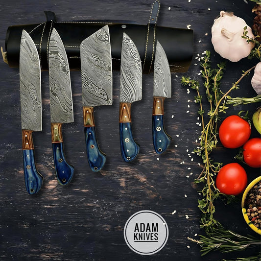 Set 5 PCS with Elegant Pakkawood Handle Ergonomic Design,Professional Ultra Sharp Kitchen Knives for Cooking