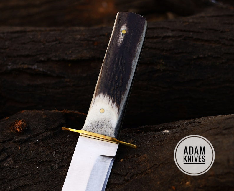 Antler Bowie Knife: Handmade Custom Stainless Steel Best Bowie Knife with Stag Antler Handle | Hunting Knife | Christmas Gift