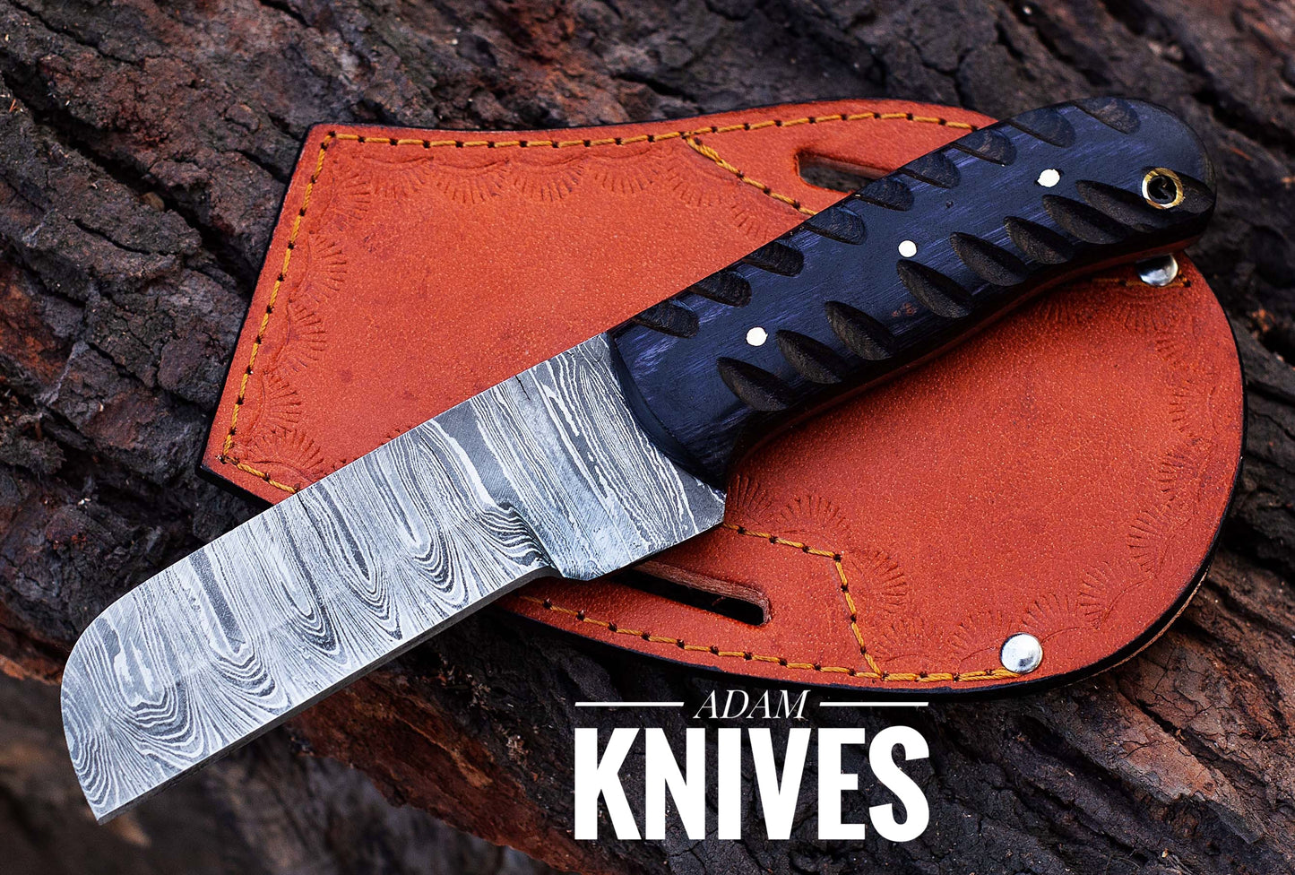 ADAM KNIVES CowBoy Bull Cutter Knife Hand Forged Damascus Steel EDC Knife With Leather Sheath Gift For Him / Her