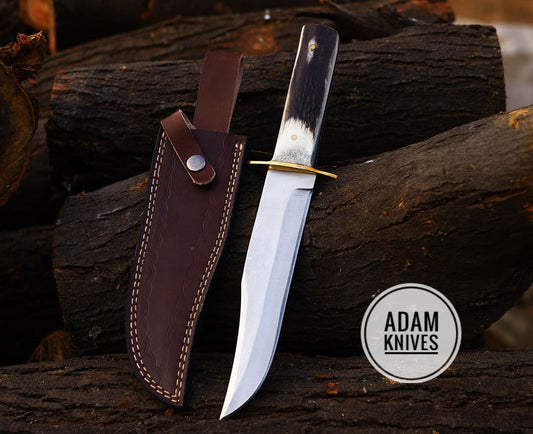 Antler Bowie Knife: Handmade Custom Stainless Steel Best Bowie Knife with Stag Antler Handle | Hunting Knife | Christmas Gift