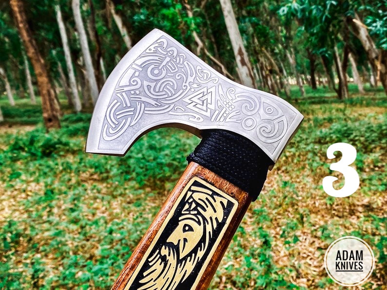 Handmade Gift Forged Carbon Steel Viking Axe, Camping Hatchet with Rose Wood Shaft