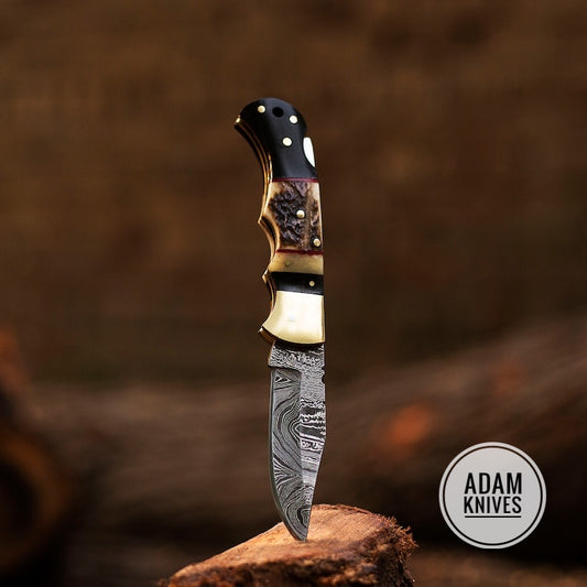 Damascus Pocket knife for Men, Groomsmen Damascus Folding Knife, Every Day Carry Knife , Damascus Knives, Gift For Him, Sexy Knife Gift