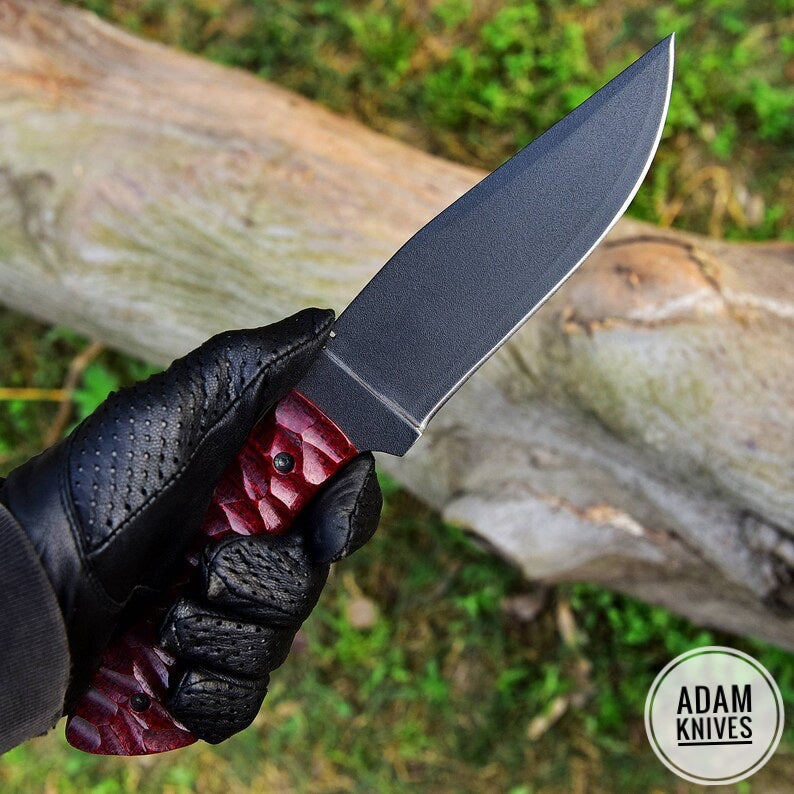 ADAM KNIVES High Carbon Steel Skinning Knife with Leather Sheath, 9'' Full Tang Bushcraft Survival Knife