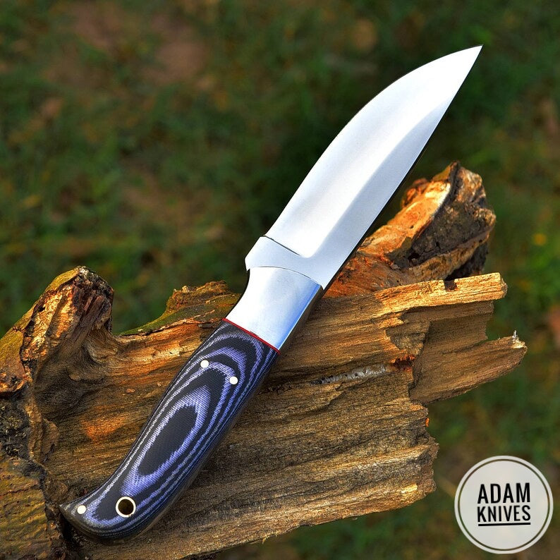 ADAM KNIVES High Carbon Steel Skinning Knife with Leather Sheath, 9'' Full Tang Bushcraft Survival Knife