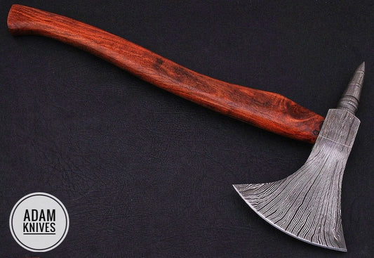 Handmade Gift Forged Damascus Steel Viking Axe, Camping Hatchet with Rose Wood Shaft