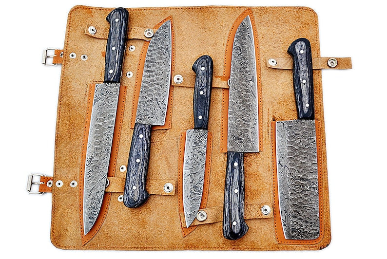 Custom Hand made Damascus Steel Kitchen / BBQ / Chef Knives 5 Pc Set FR-20021106