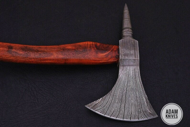 Handmade Gift Forged Damascus Steel Viking Axe, Camping Hatchet with Rose Wood Shaft