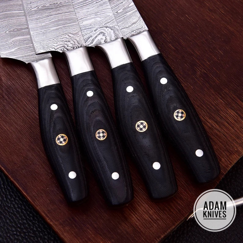 Custom Hand Made Damascus Steel Kitchen Knives Set/Chef Knives Set/BBQ Knife 4-Pieces Set