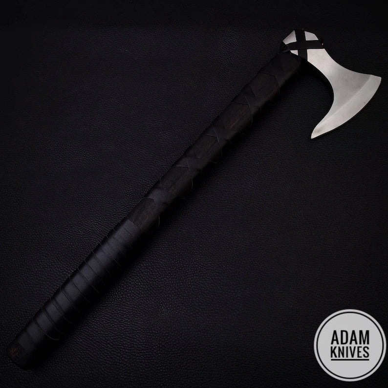 ADAM KNIVES Handmade Gift Forged Carbon Steel Viking Axe, Camping Hatchet with Ash Wood Shaft ( Axe)