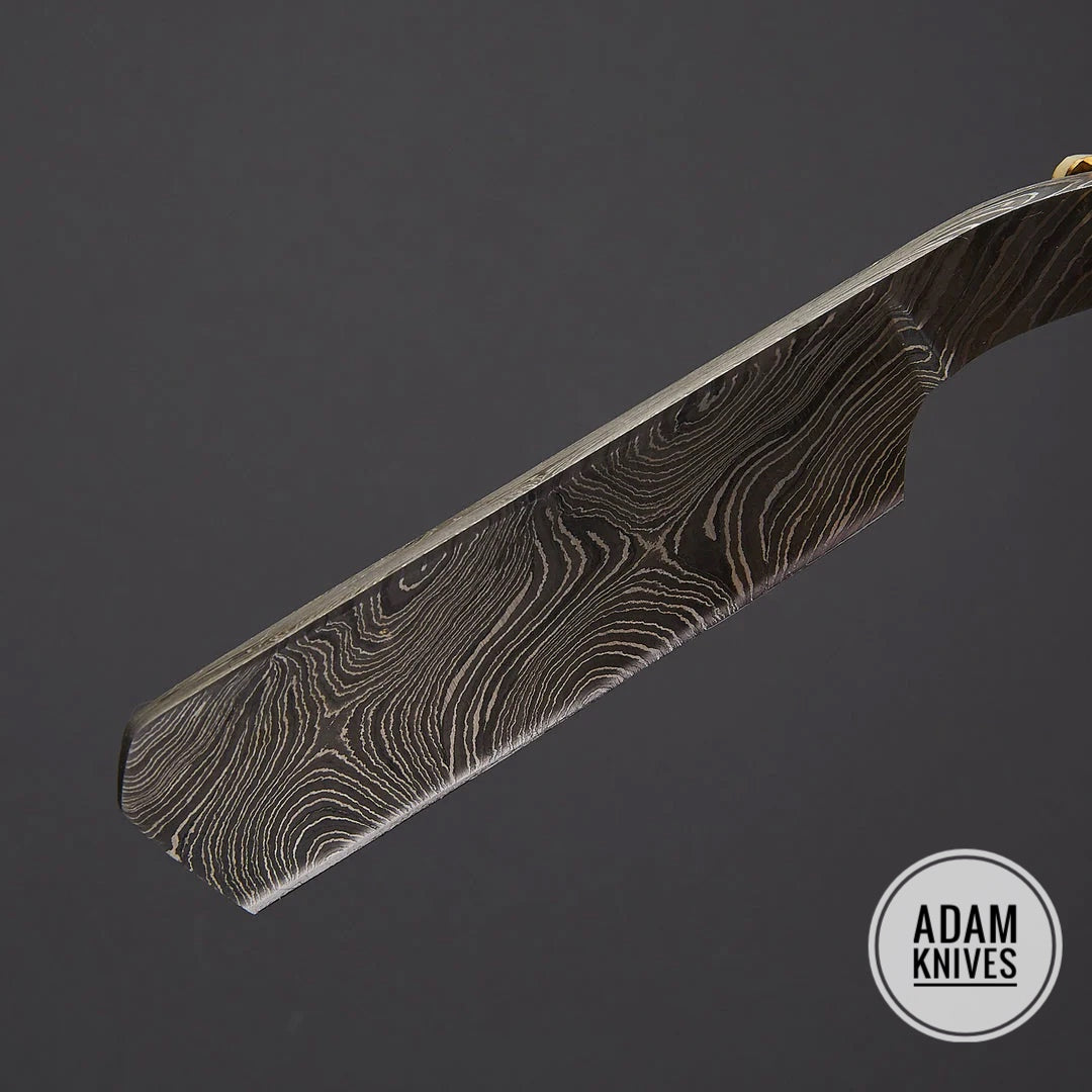 Custom Handmade Damascus Steel Straight Razor With Leather Sheath