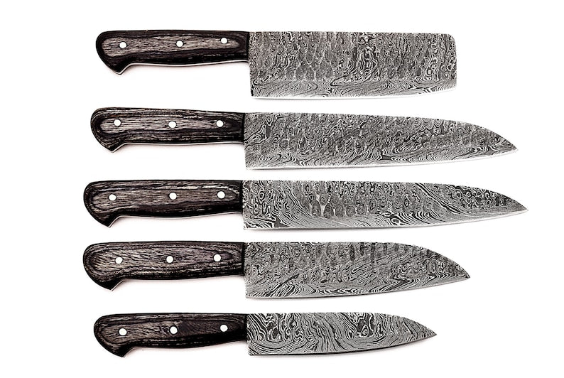 Custom Hand made Damascus Steel Kitchen / BBQ / Chef Knives 5 Pc Set FR-20021106