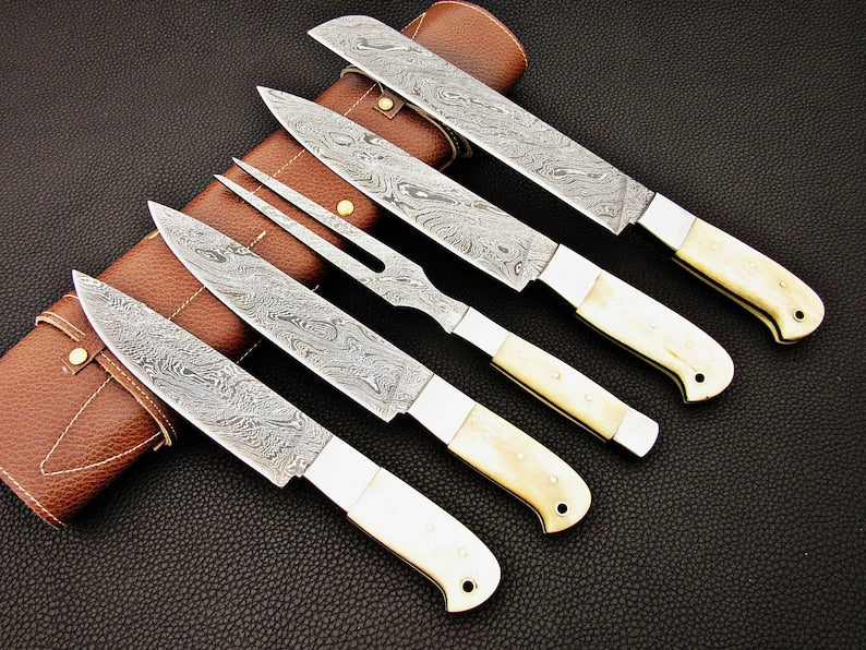 Custom Hand made Damascus Steel Kitchen / Chef Knives Set 5 Pcs. Set FR-2001081