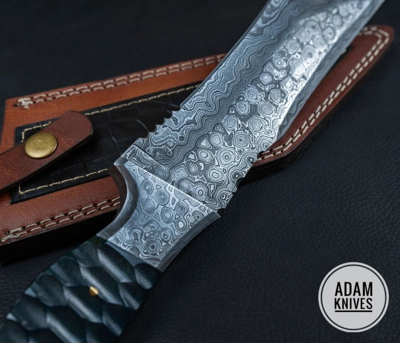 Custom Handmade Damascus Steel Hunting Knife /Tanto Knife  With Leather Sheath