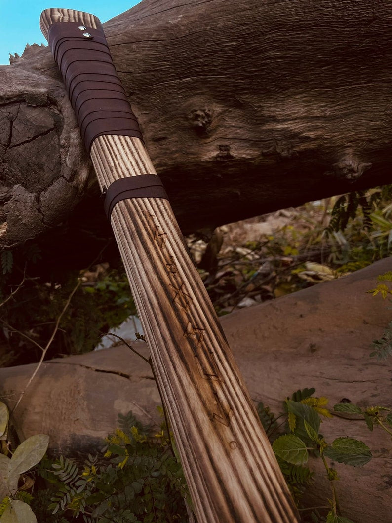 Double Headed Carbon Steel Axe with Ash Wood Shaft, Scandinavian Axe, Norse Battle Axe, With Leather Sheath