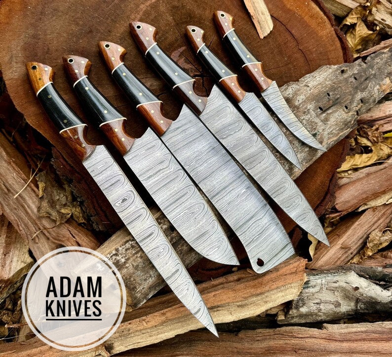 Handmade Damascus chef knife set of 6pes Wood Handle