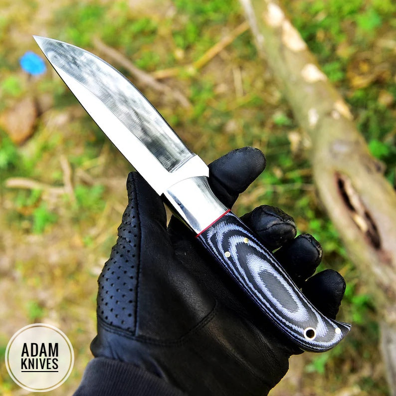 ADAM KNIVES High Carbon Steel Skinning Knife with Leather Sheath, 9'' Full Tang Bushcraft Survival Knife