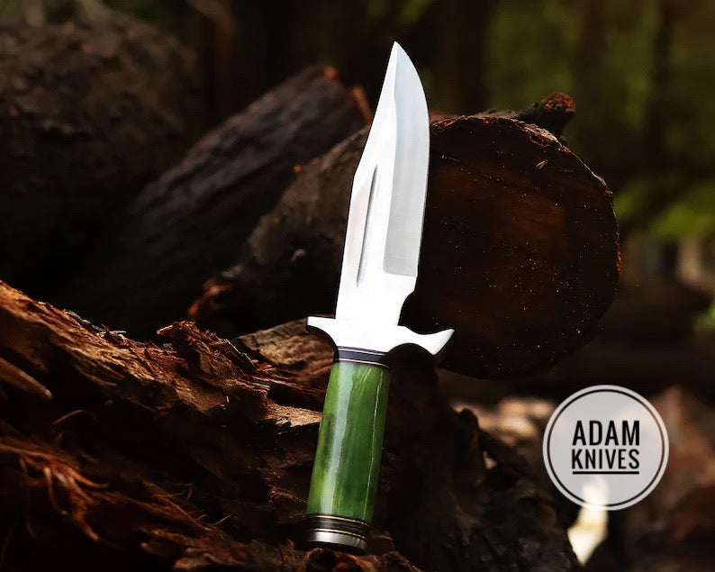 Handmade Stainless Steel blade hunting Bowie knife, Outdoor knife, Camping Knife, Rambo Knife With Dyed Bone handle, Steel Guard & Pommel