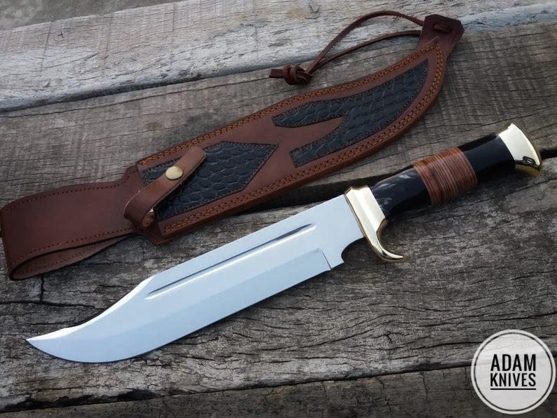 Custom Handmade D2 Steel Hunting Knife Crocodile Dundee with Leather Sheath