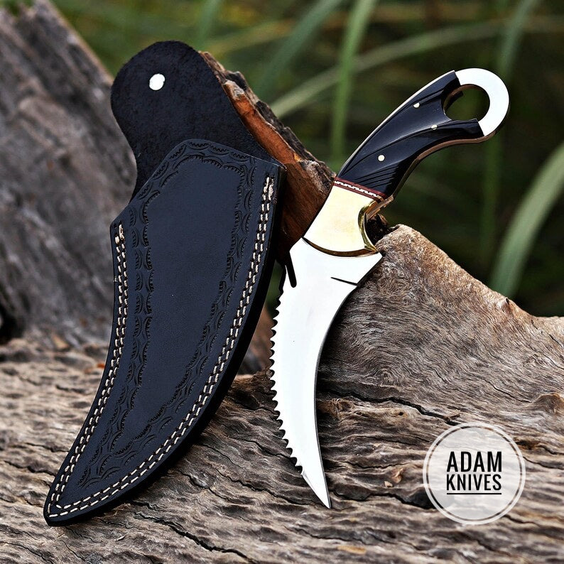 Handmade D2 Steel Karambit Knife With Horn Handle & High Quality  Leather Sheath - Best Gift For Him / Her