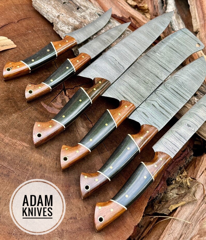 Handmade Damascus chef knife set of 6pes Wood Handle