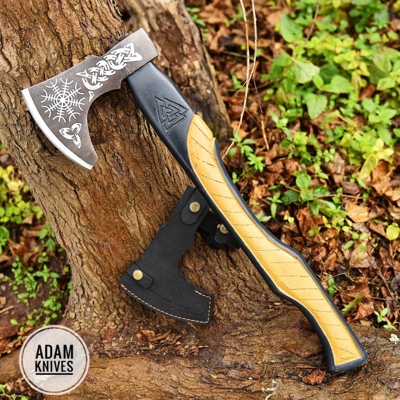 Axe, Custom Forged Hatchet, Handmade Carbon Steel Camping Axe, Forest Axe,