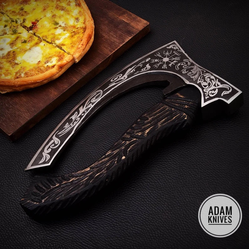 ADAM KNIVES Handmade Gift Forged Carbon Steel Viking Axe, Camping Hatchet with Wood Shaft