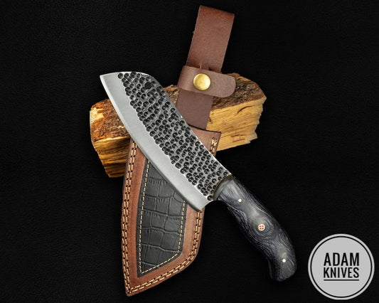 Custom Handmade Damascus Steel Serbian Cleaver Chopper Chef Kitchen Knife Cleaver Comes With Leather Sheath