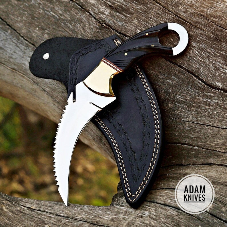 Handmade D2 Steel Karambit Knife With Horn Handle & High Quality  Leather Sheath - Best Gift For Him / Her