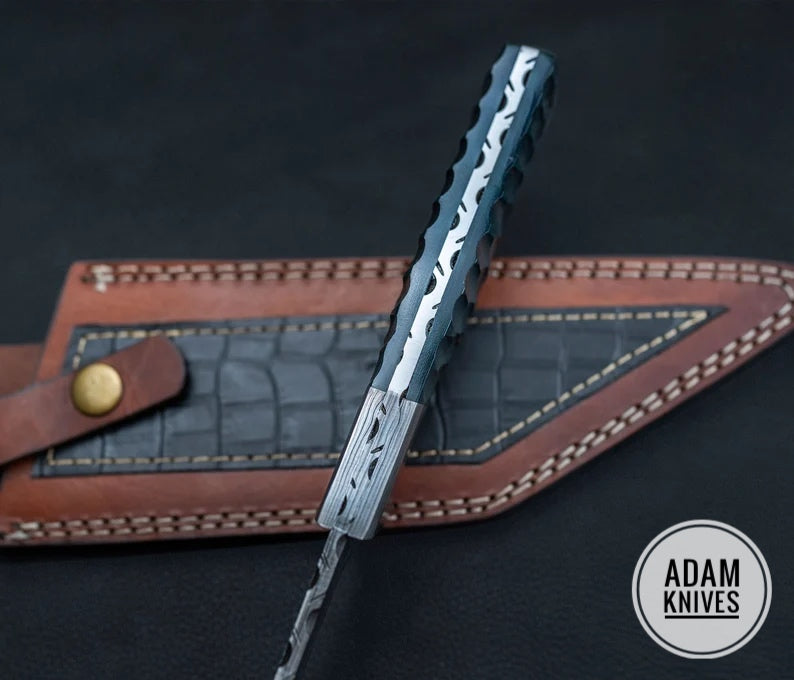 Custom Handmade Damascus Steel Hunting Knife /Tanto Knife  With Leather Sheath