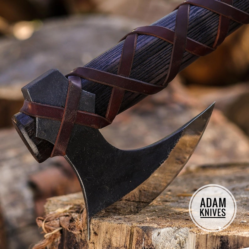 Norse Axe Handmade, Ragnar Axe Forged, Viking Battle Axe, Ragnar Lothbrok Axe Battle Ready with leather case