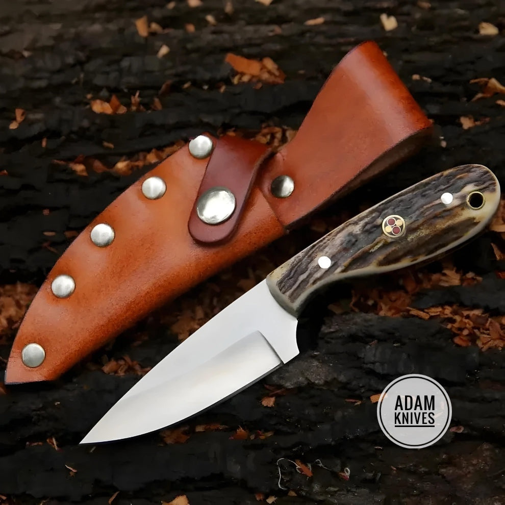 Hand Forged Full Tang Skinner Knife - Stag Antler Handle - D2 Steel- 7 inches