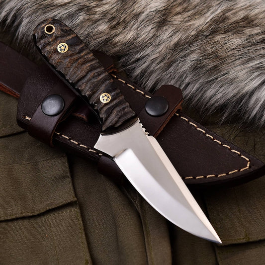 Handmade Fixed Blade D2 Steel Steel Skinner Hunting Knife With Leather Sheath