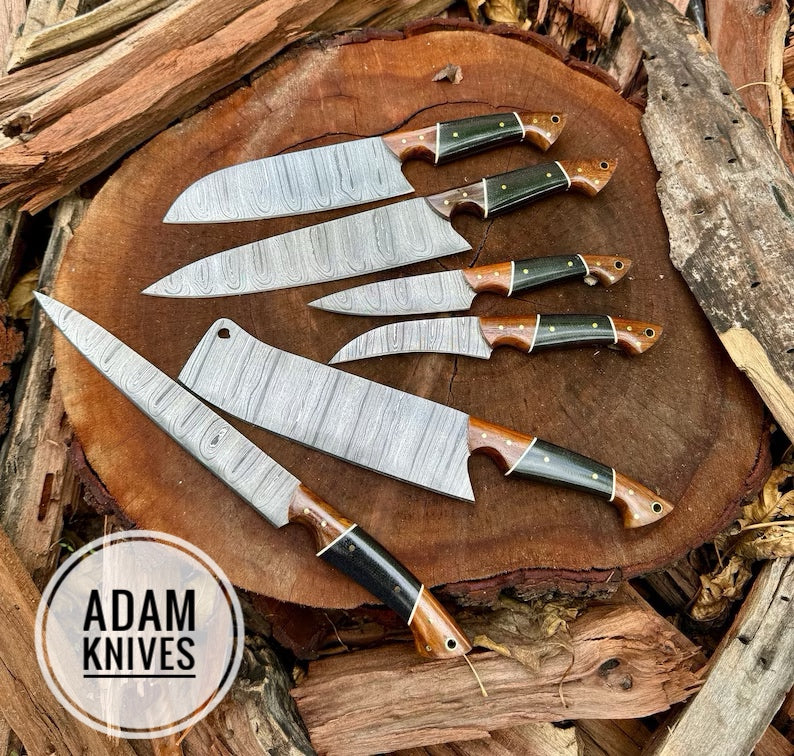 Handmade Damascus chef knife set of 6pes Wood Handle