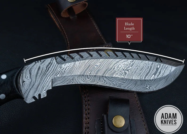 Custom Handmade Damascus Steel Kukri Knife With Leather Sheath