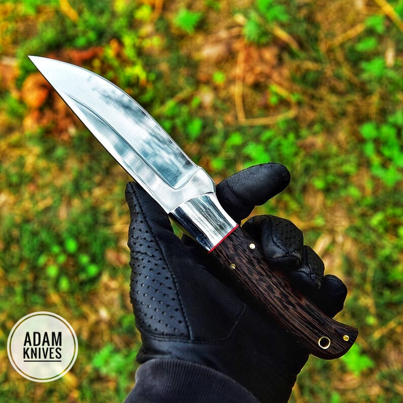 ADAM KNIVES High Carbon Steel Skinning Knife with Leather Sheath, 9'' Full Tang Bushcraft Survival Knife