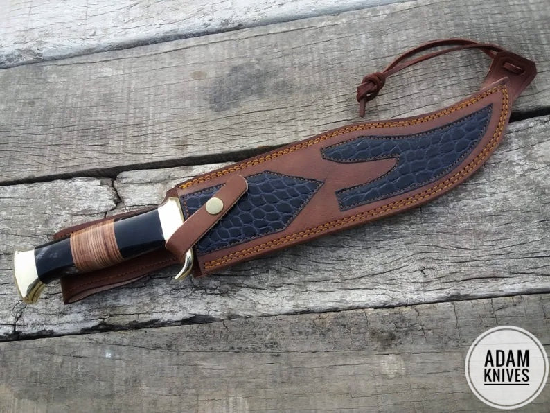 Custom Handmade D2 Steel Hunting Knife Crocodile Dundee with Leather Sheath