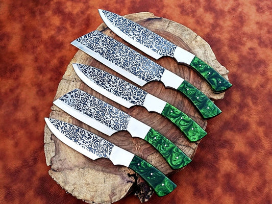 Special Engraved Handmade J2 Steel 5 pieces Chef Knives Set, Special Chef Set, Set of Five Knives, Gift for Her, Gift for mother, Kitchen Tool