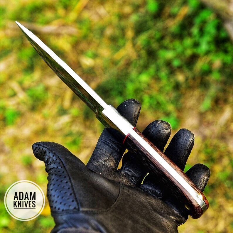 ADAM KNIVES High Carbon Steel Skinning Knife with Leather Sheath, 9'' Full Tang Bushcraft Survival Knife