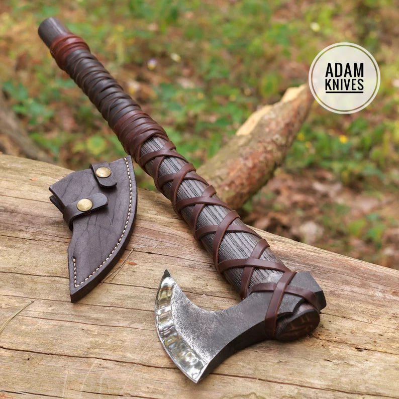 Norse Axe Handmade, Ragnar Axe Forged, Viking Battle Axe, Ragnar Lothbrok Axe Battle Ready with leather case