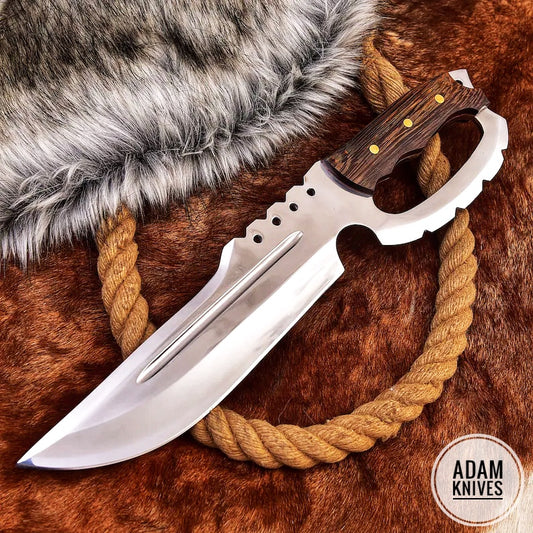 Custom Handmade Steel Hunting Bowie Knife With Leather Sheath