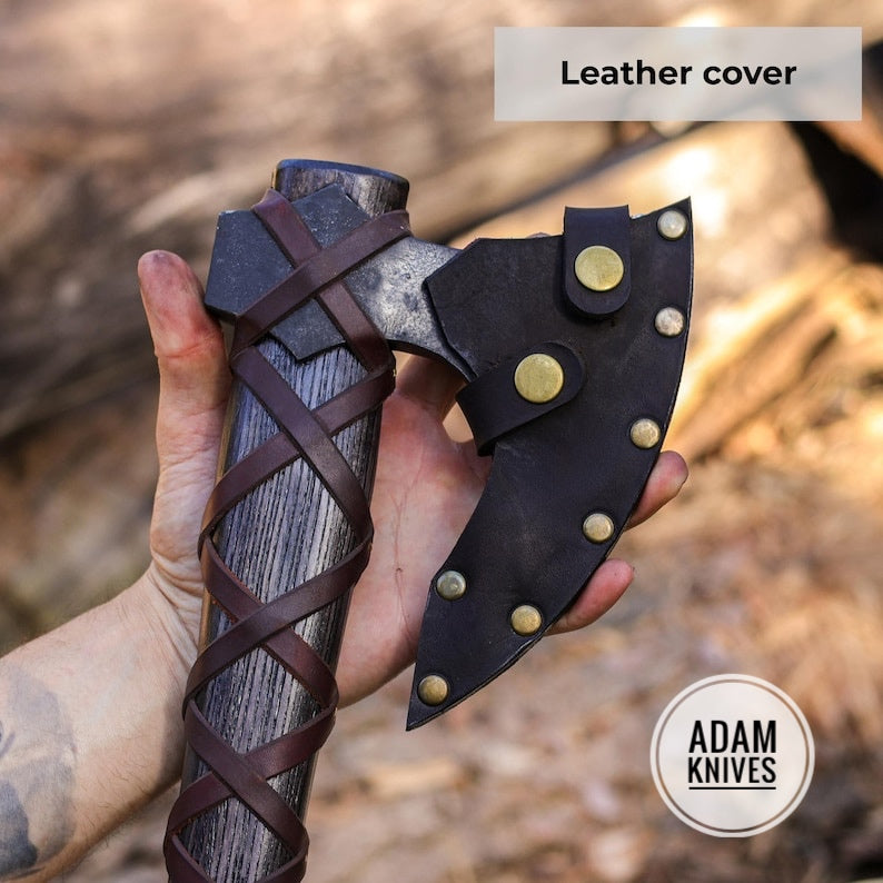 Norse Axe Handmade, Ragnar Axe Forged, Viking Battle Axe, Ragnar Lothbrok Axe Battle Ready with leather case