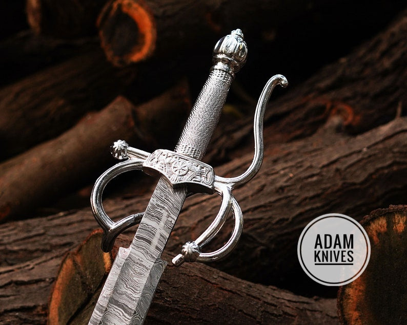 Marvelous Handmade DAMASCUS  Steel Medieval Rapier Sword With leather sheath