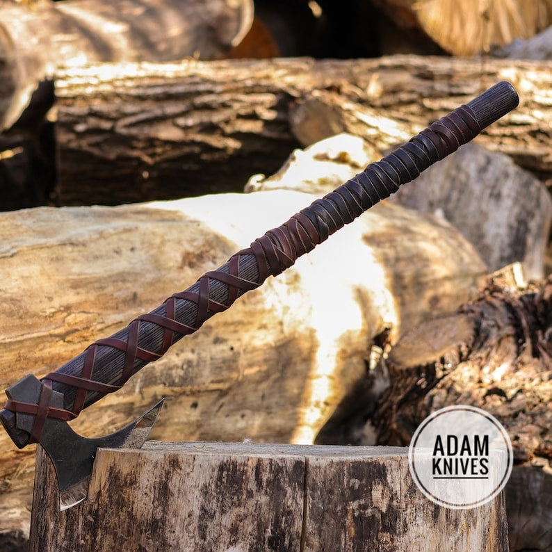 Norse Axe Handmade, Ragnar Axe Forged, Viking Battle Axe, Ragnar Lothbrok Axe Battle Ready with leather case