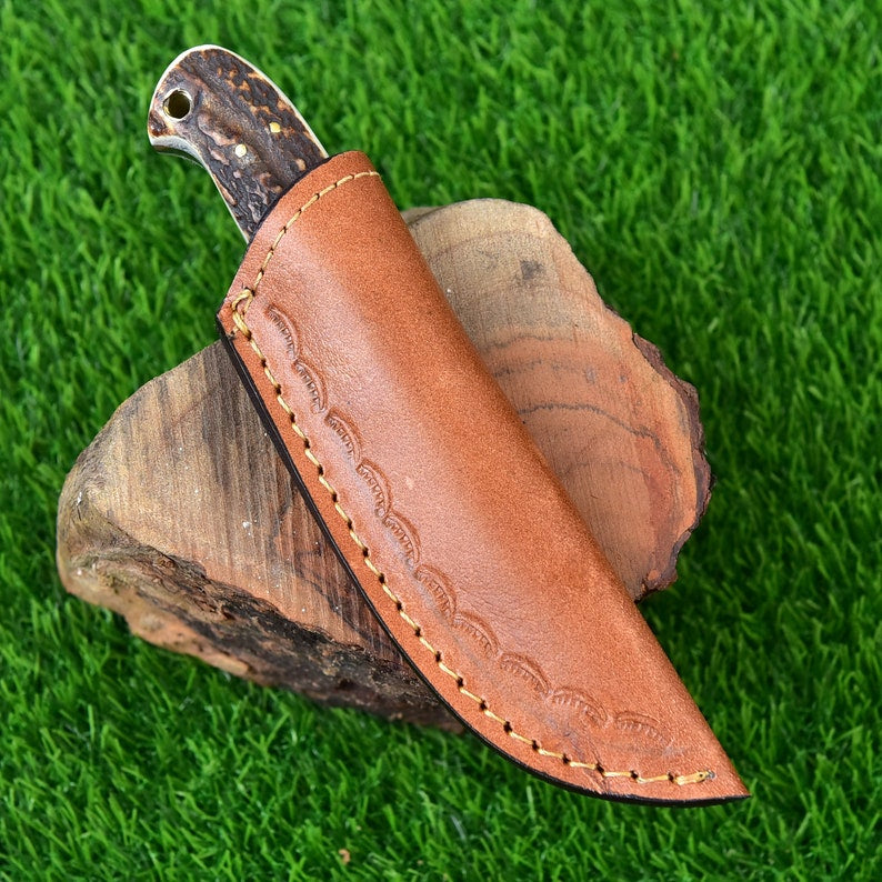 Best Antler Horn Handle Skinner knife With Leather Sheath Cover