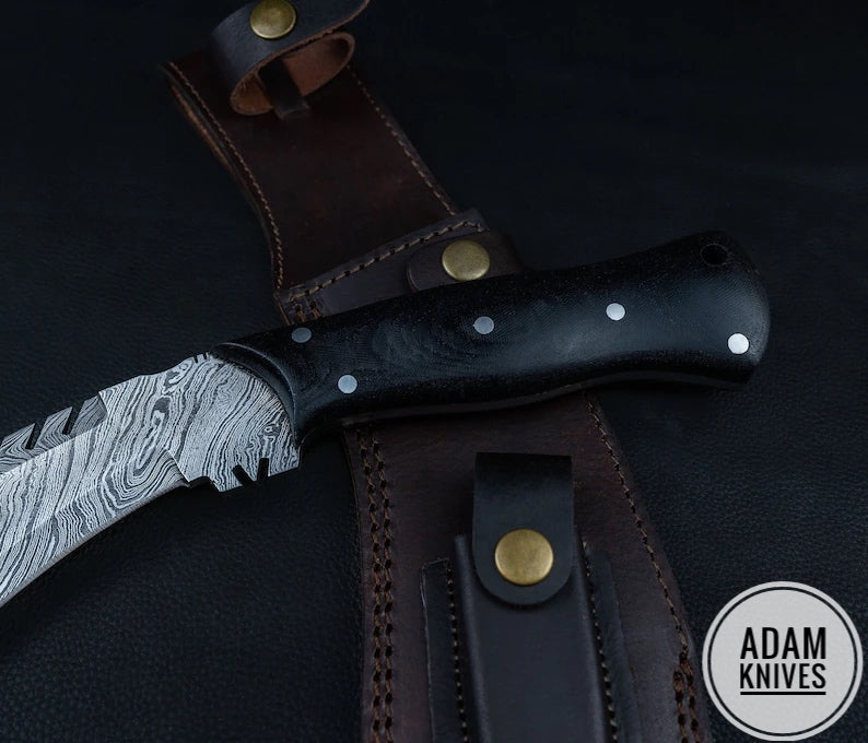 Custom Handmade Damascus Steel Kukri Knife With Leather Sheath