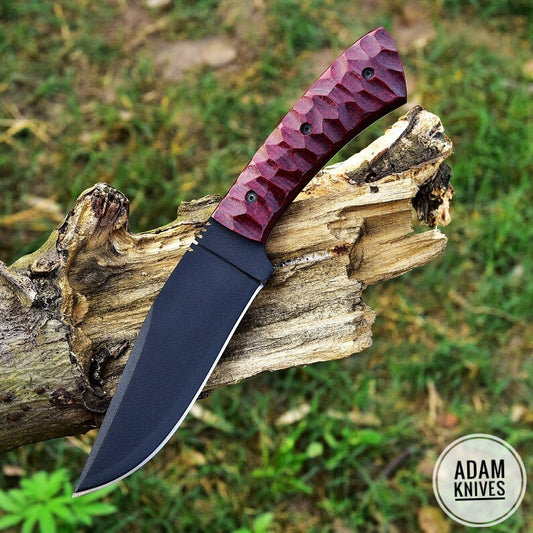 ADAM KNIVES High Carbon Steel Skinning Knife with Leather Sheath, 9'' Full Tang Bushcraft Survival Knife