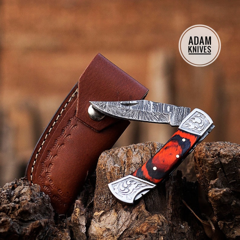 Beautiful Folding Pocket knife with leather sheath