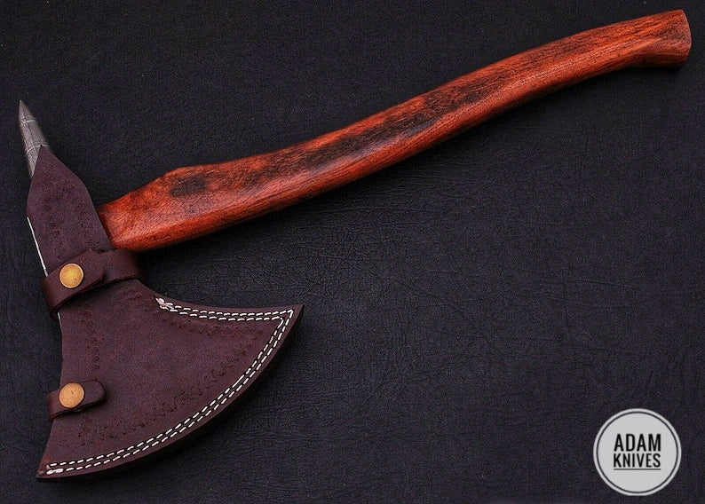 Handmade Gift Forged Damascus Steel Viking Axe, Camping Hatchet with Rose Wood Shaft