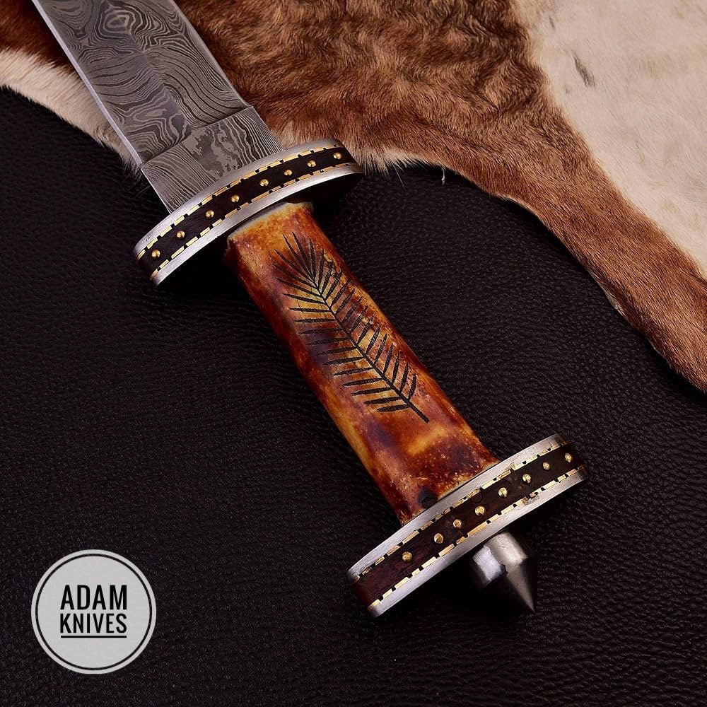 Hand Forged Damascus Steel Sword | Camel Bone Sheesham Wood Handle & Leather Sheath