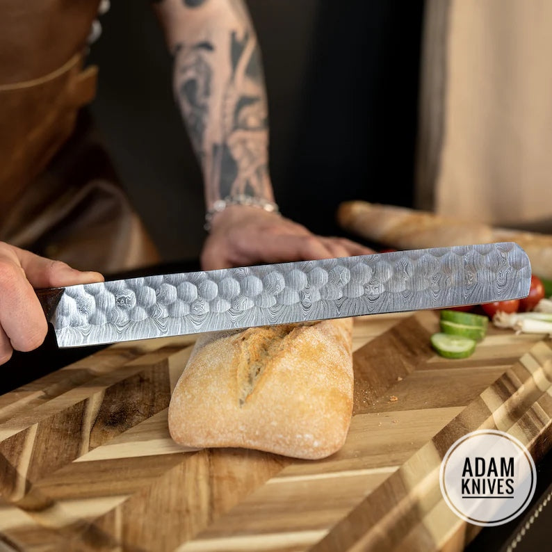 Handmade Damascus Steel Chef Brisket Knife,Razor Sharp Professional Bread & Meat Cutting Knife